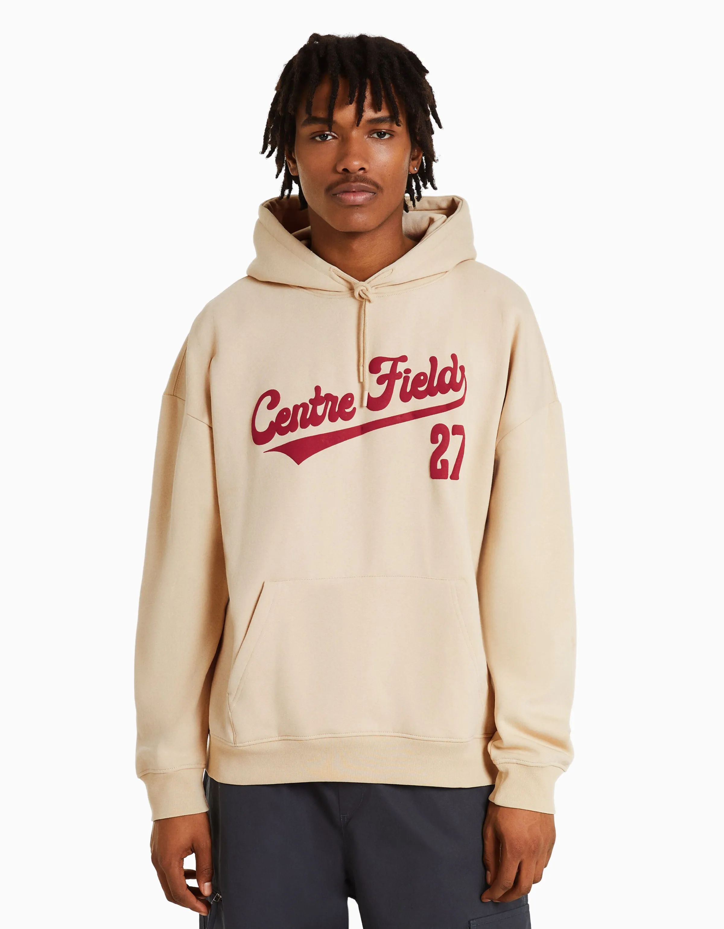 BERSHKA Sudadera capucha varsity Camel Cheap