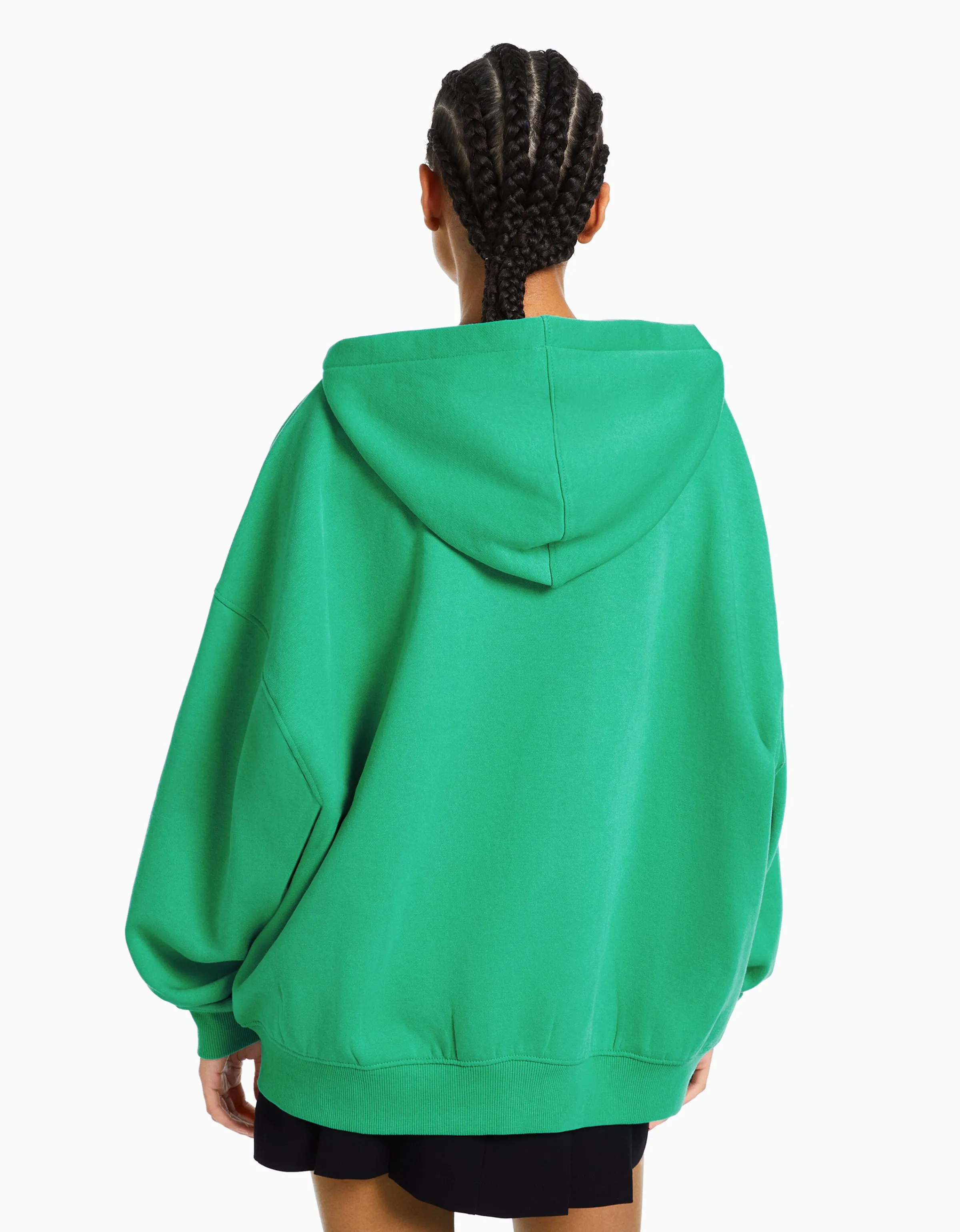 BERSHKA Sudadera cremallera capucha oversize Verde New