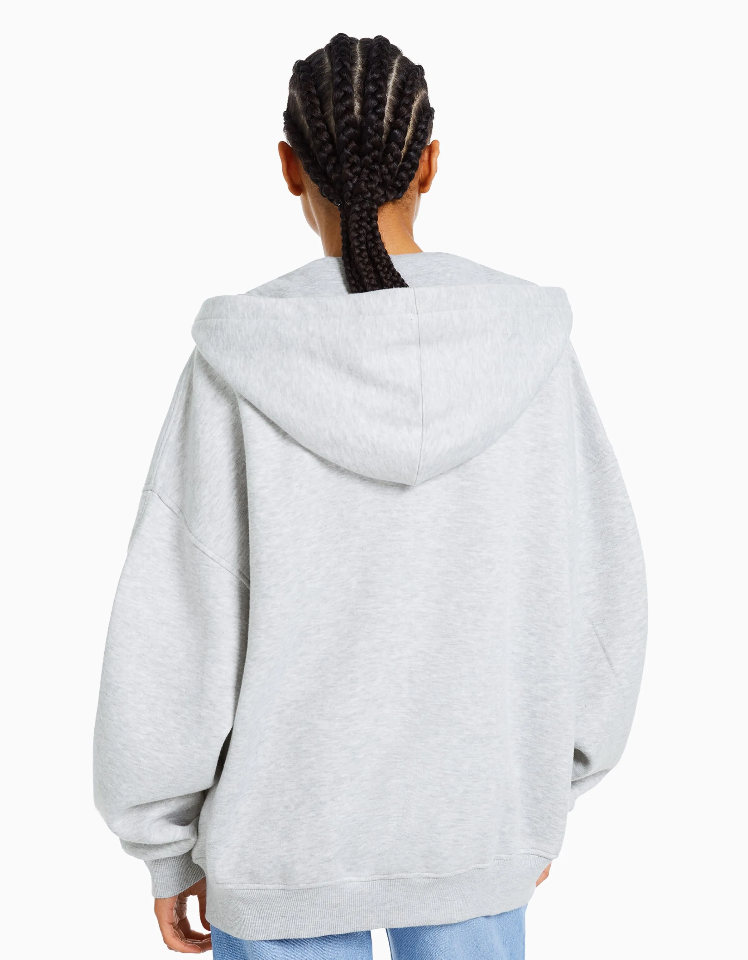 BERSHKA Sudadera cremallera capucha oversize Gris Hot