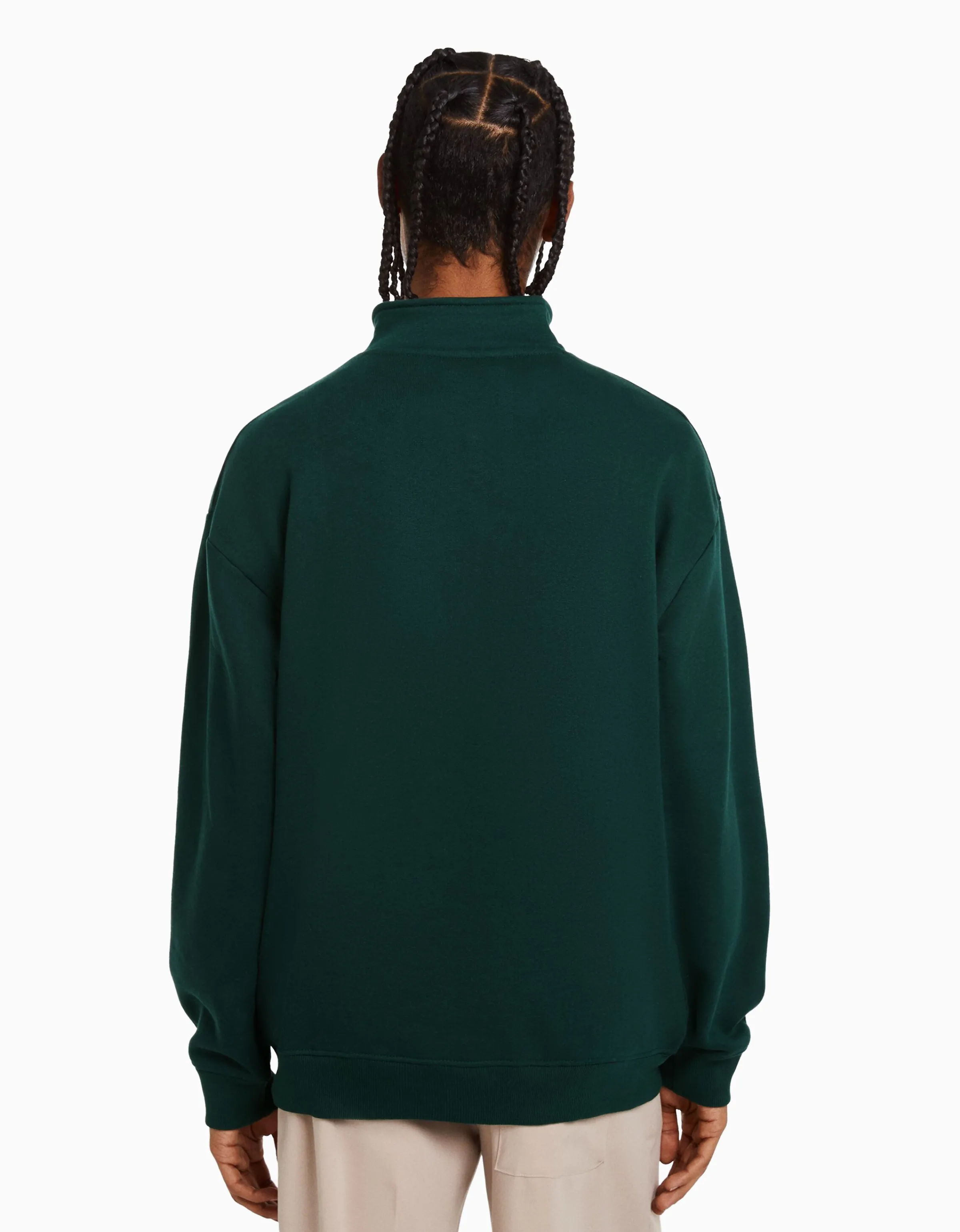 BERSHKA Sudadera cuello alto cremallera Verde Outlet