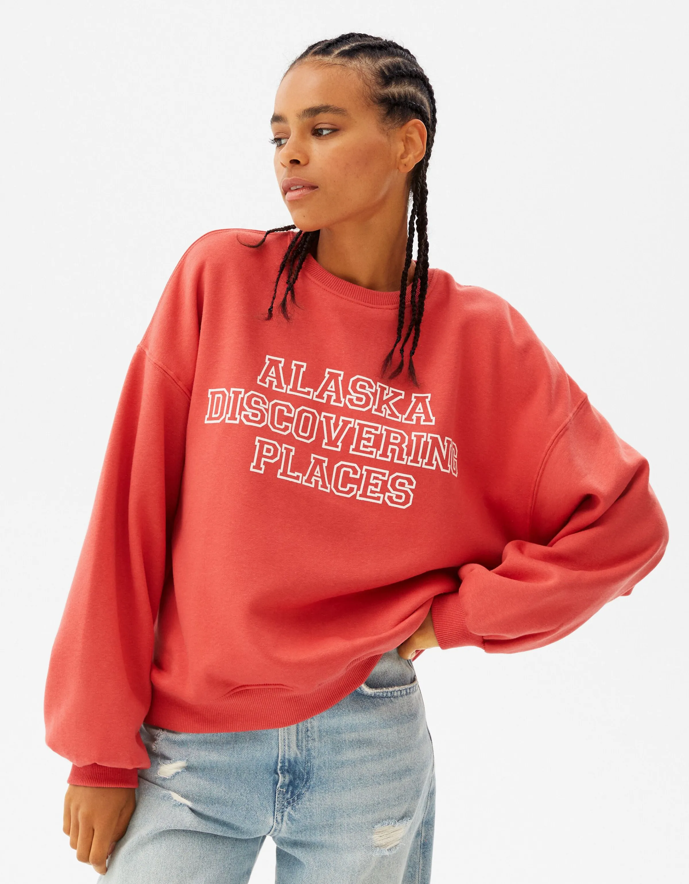 BERSHKA Sudadera oversize print Rojo Flash Sale