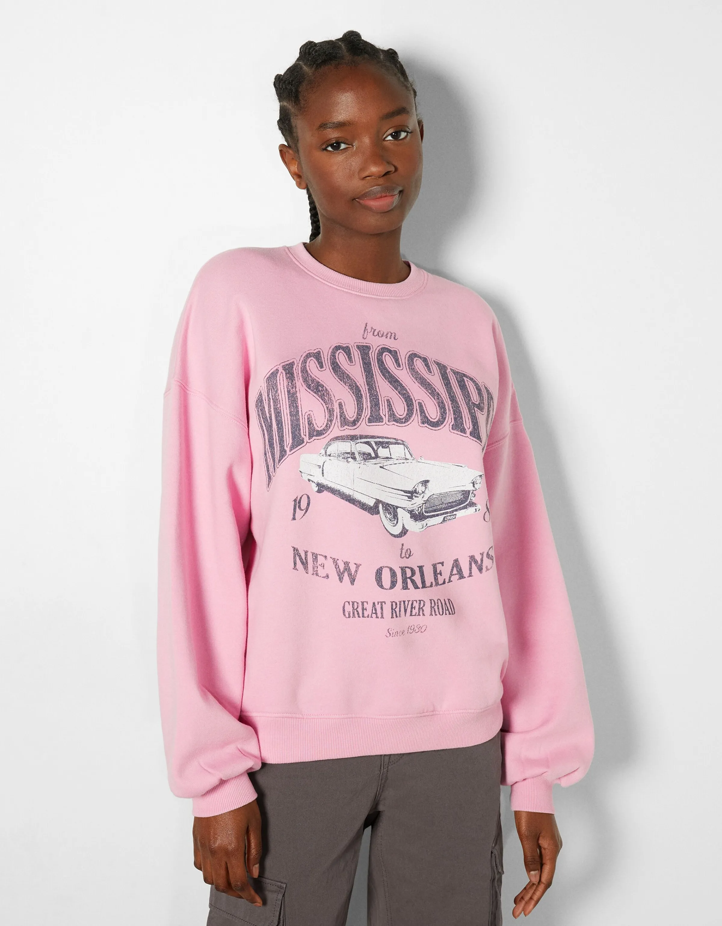 BERSHKA Sudadera oversize print Rojo Shop