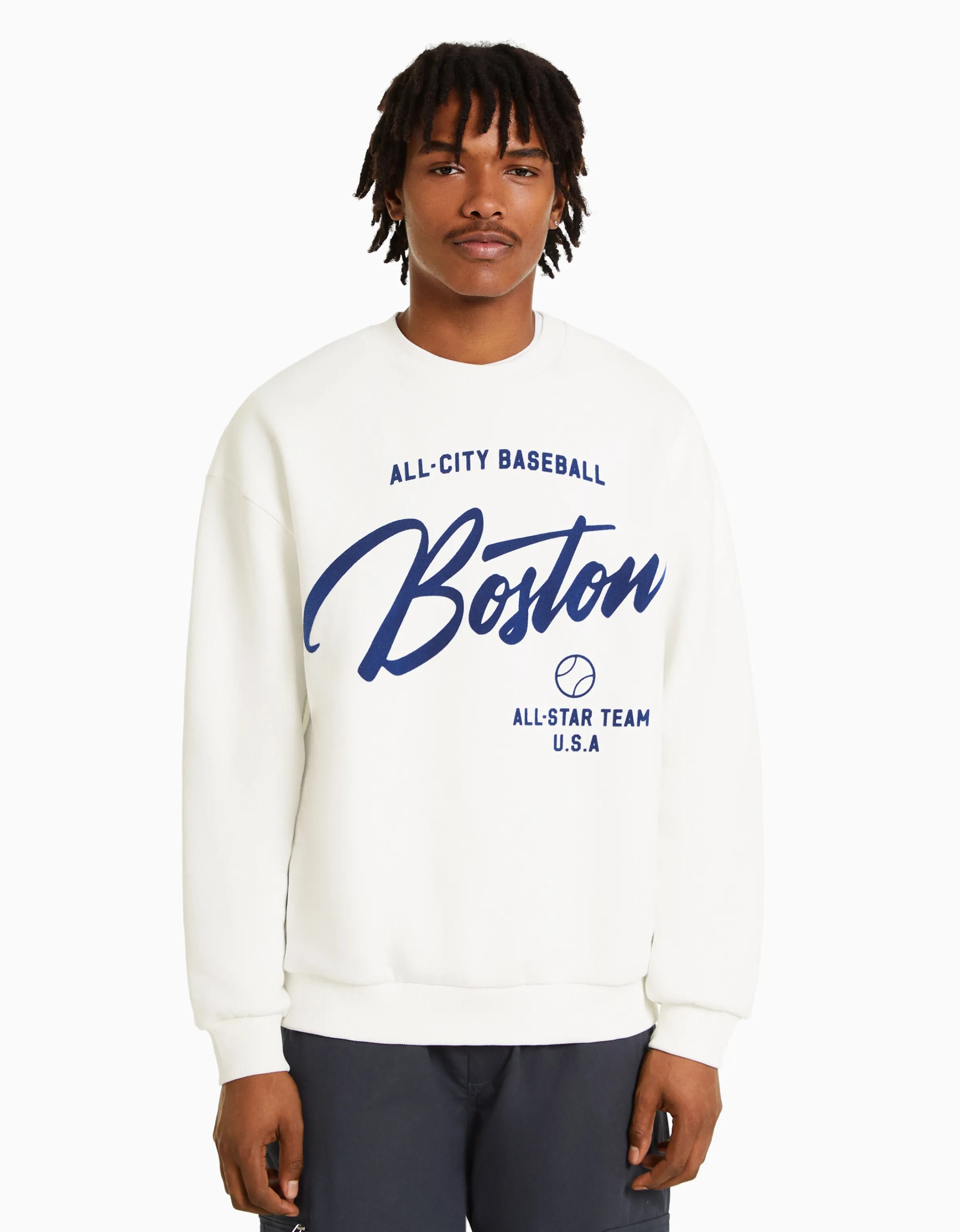 BERSHKA Sudadera oversize print Blanco Shop