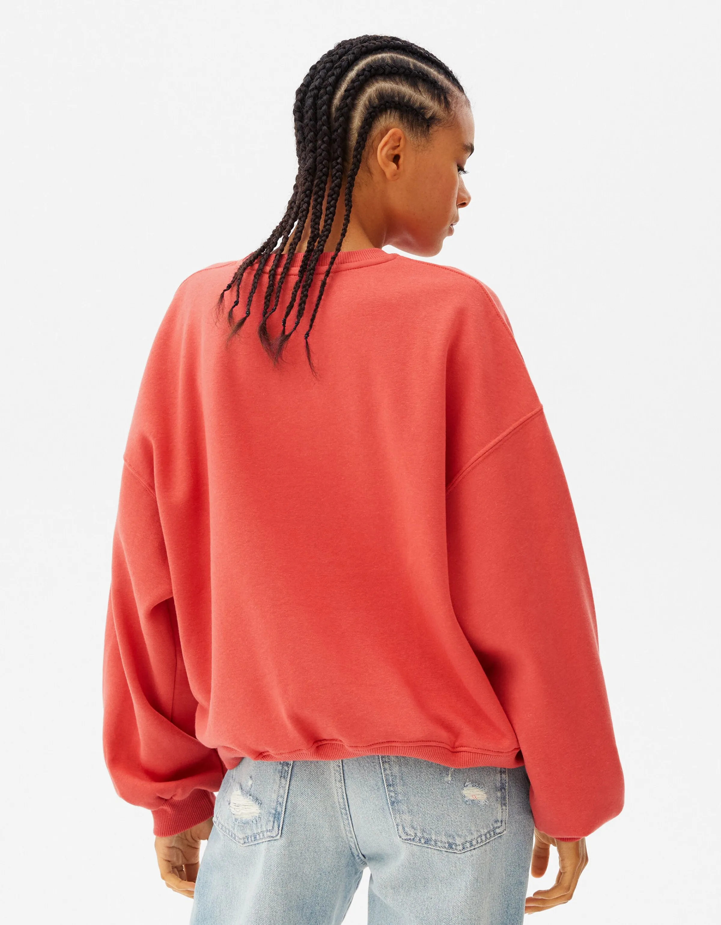 BERSHKA Sudadera oversize print Rojo Flash Sale