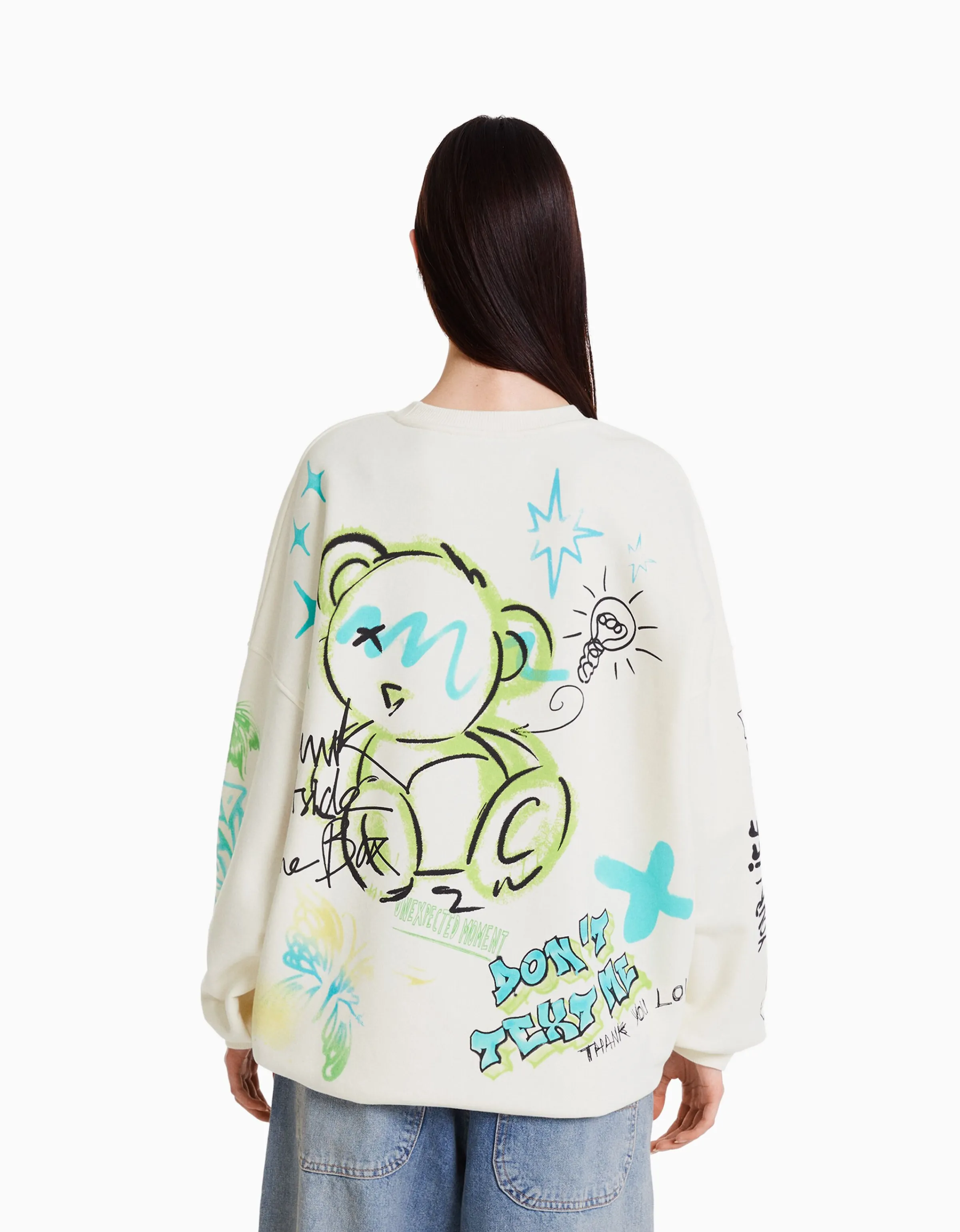 BERSHKA Sudadera print Crudo Fashion