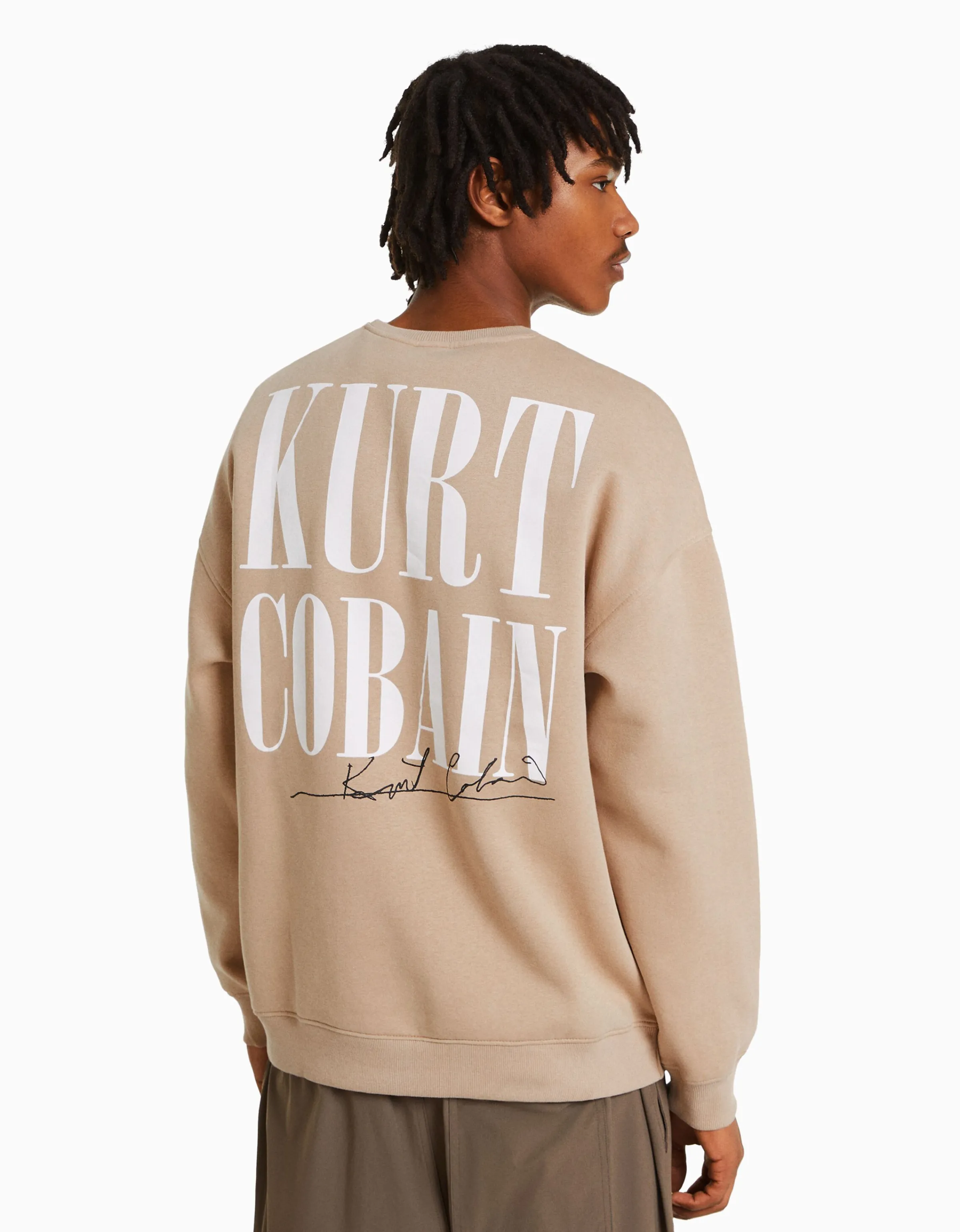 BERSHKA Sudadera print Kurt Cobain Camel Outlet