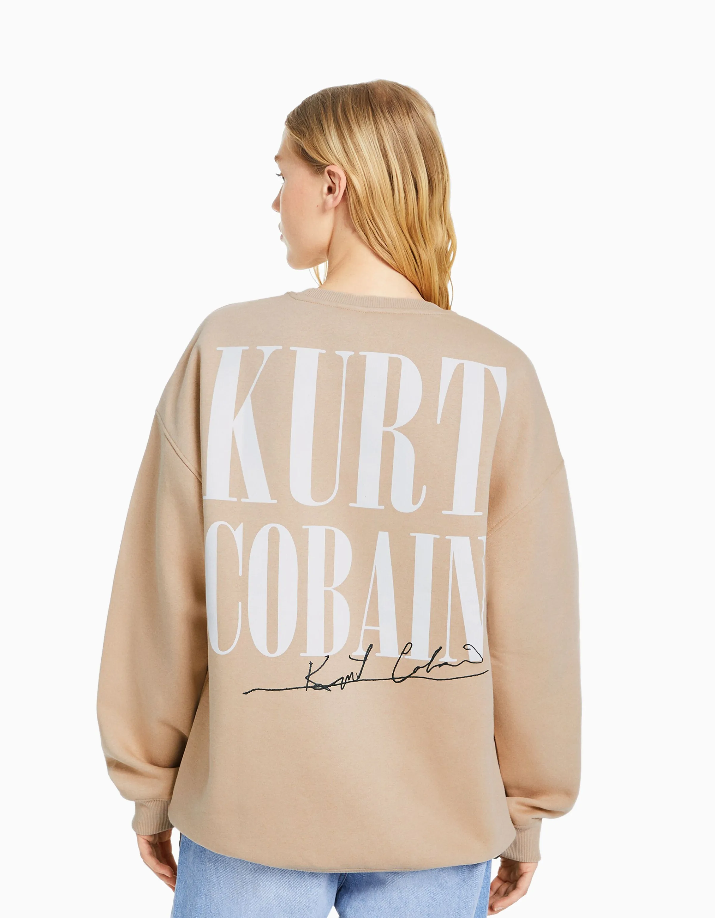 BERSHKA Sudadera print Kurt Cobain Camel Hot