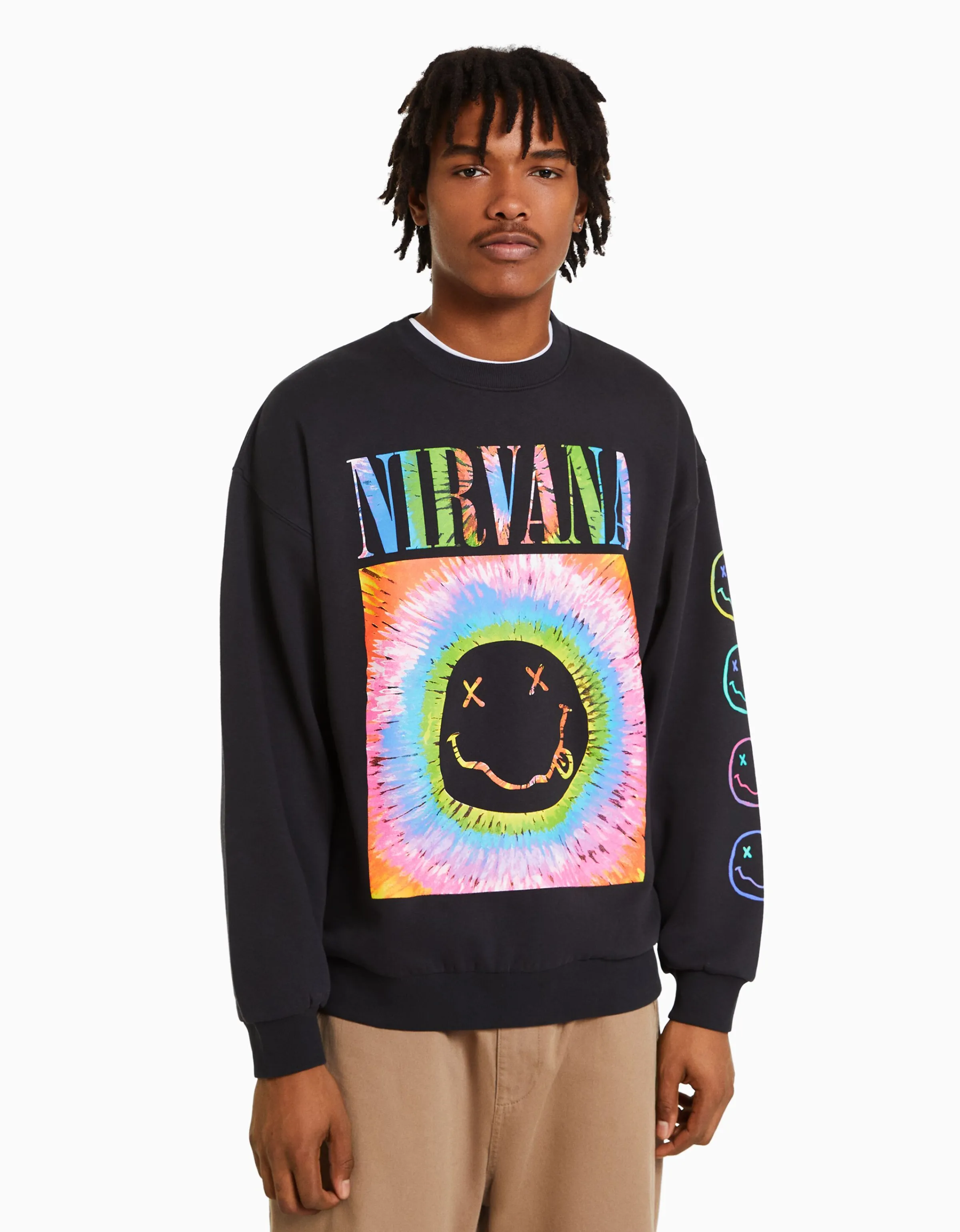 BERSHKA Sudadera print Nirvana Gris Cheap