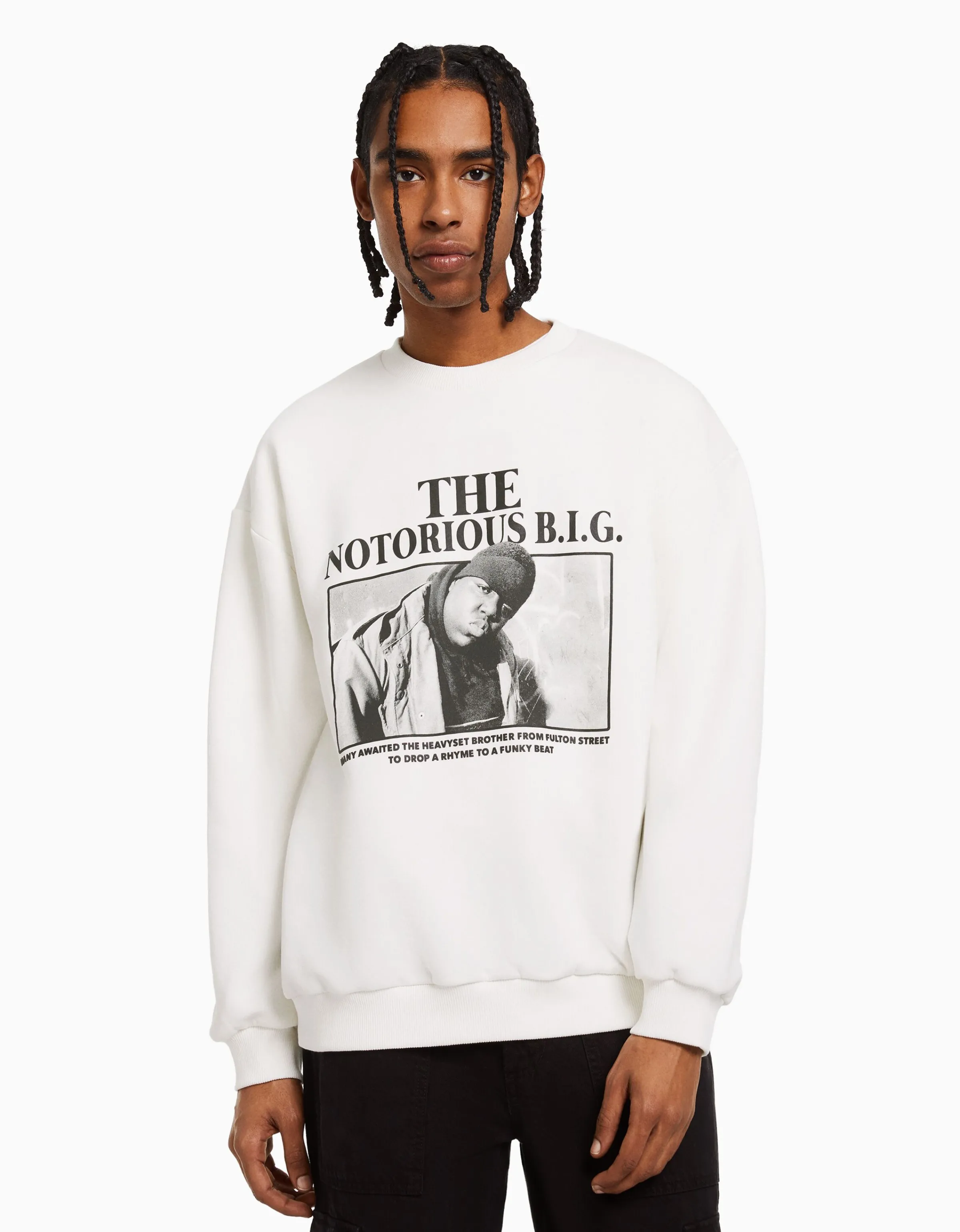 BERSHKA Sudadera print The Notorious B.I.G. Blanco Best Sale