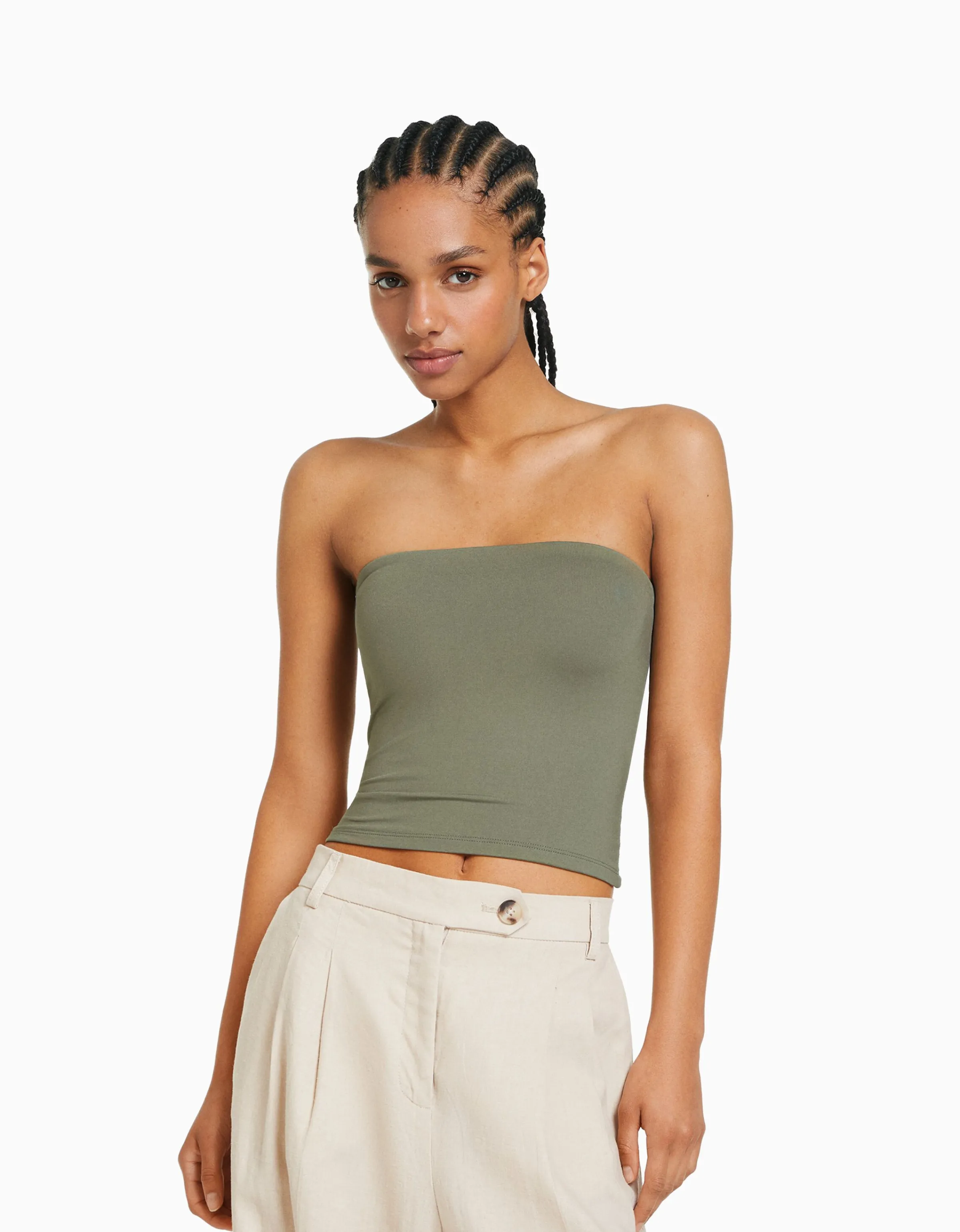 BERSHKA Top bandeau Blanco roto New