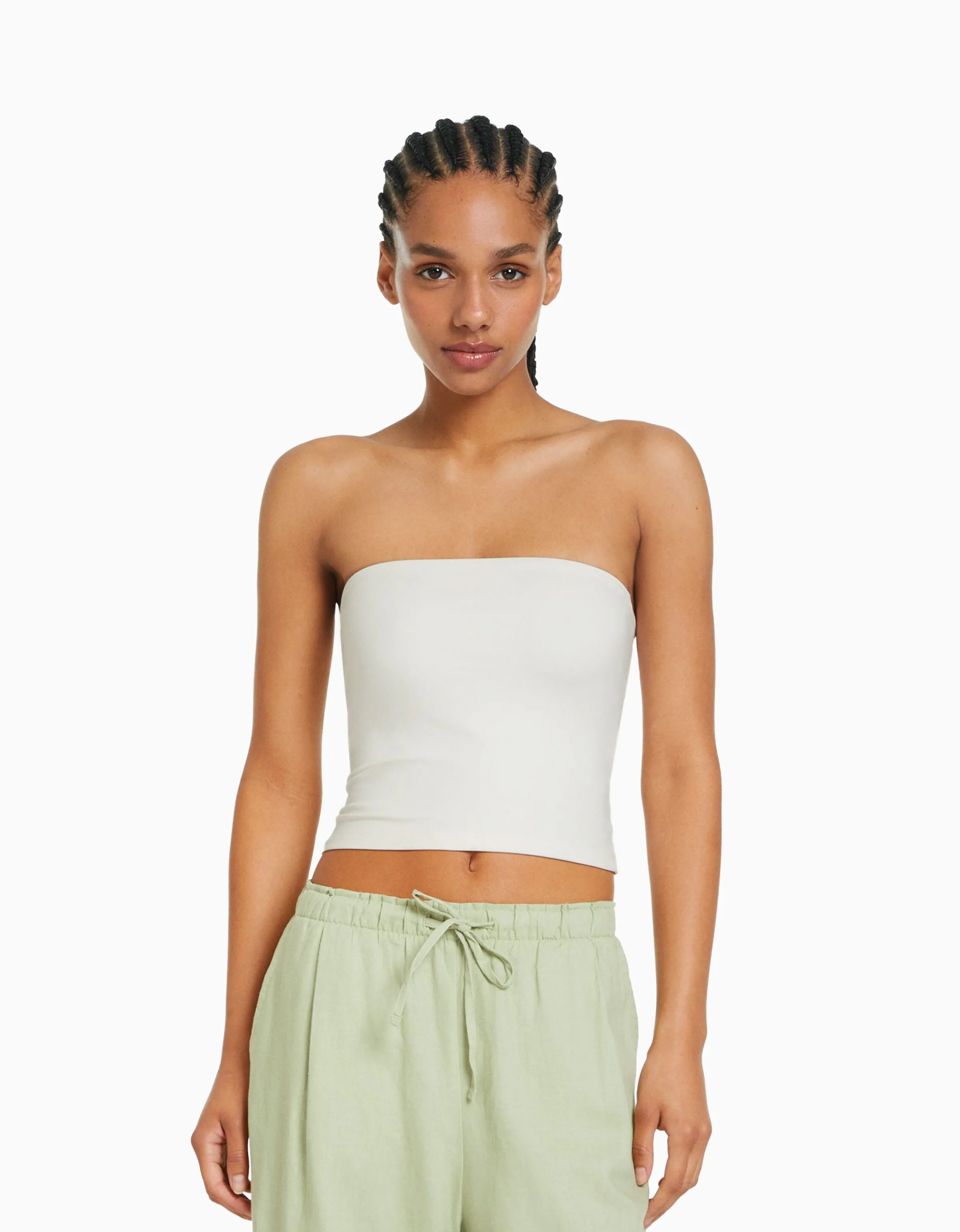 BERSHKA Top bandeau Blanco roto Store