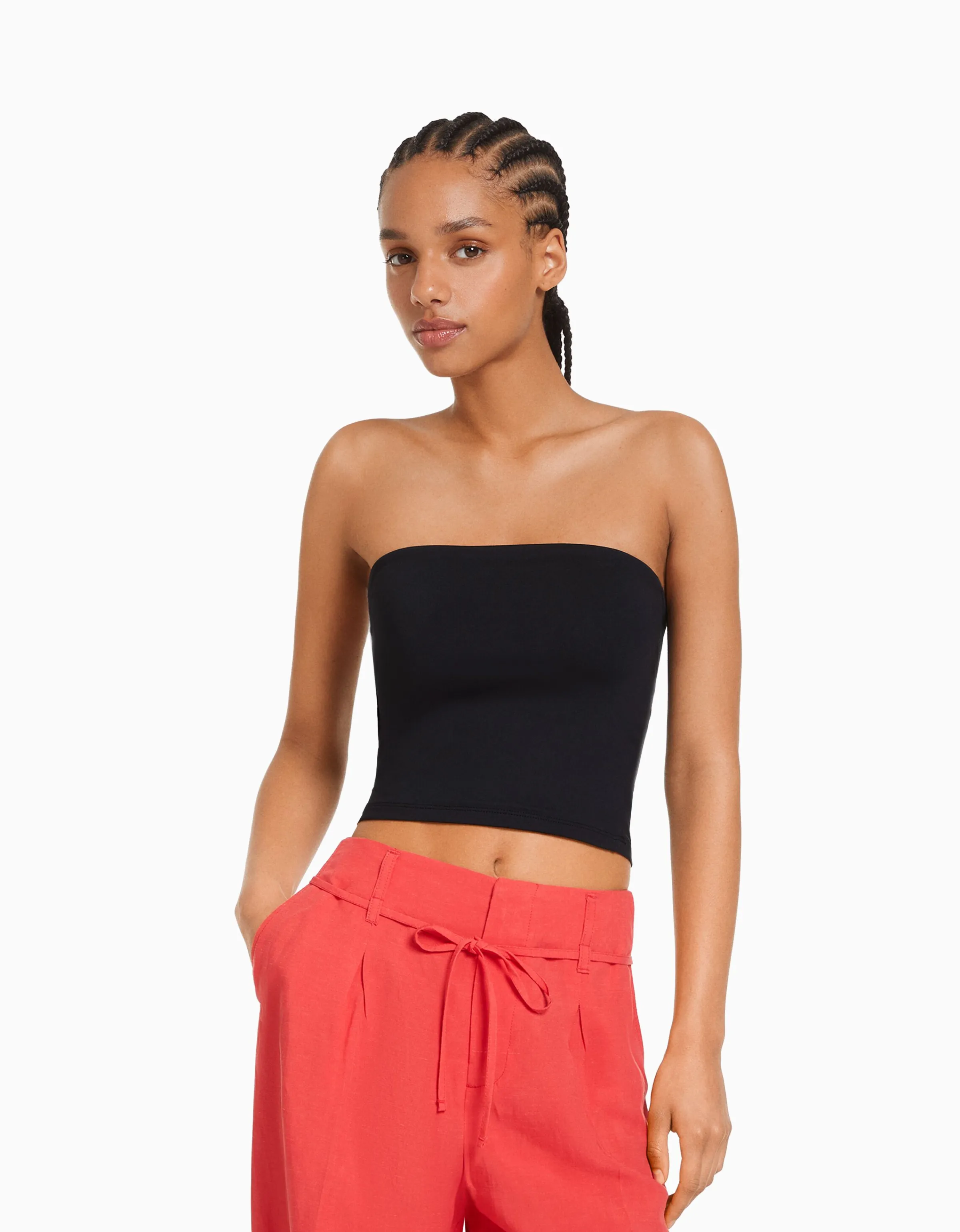 BERSHKA Top bandeau Blanco roto Clearance