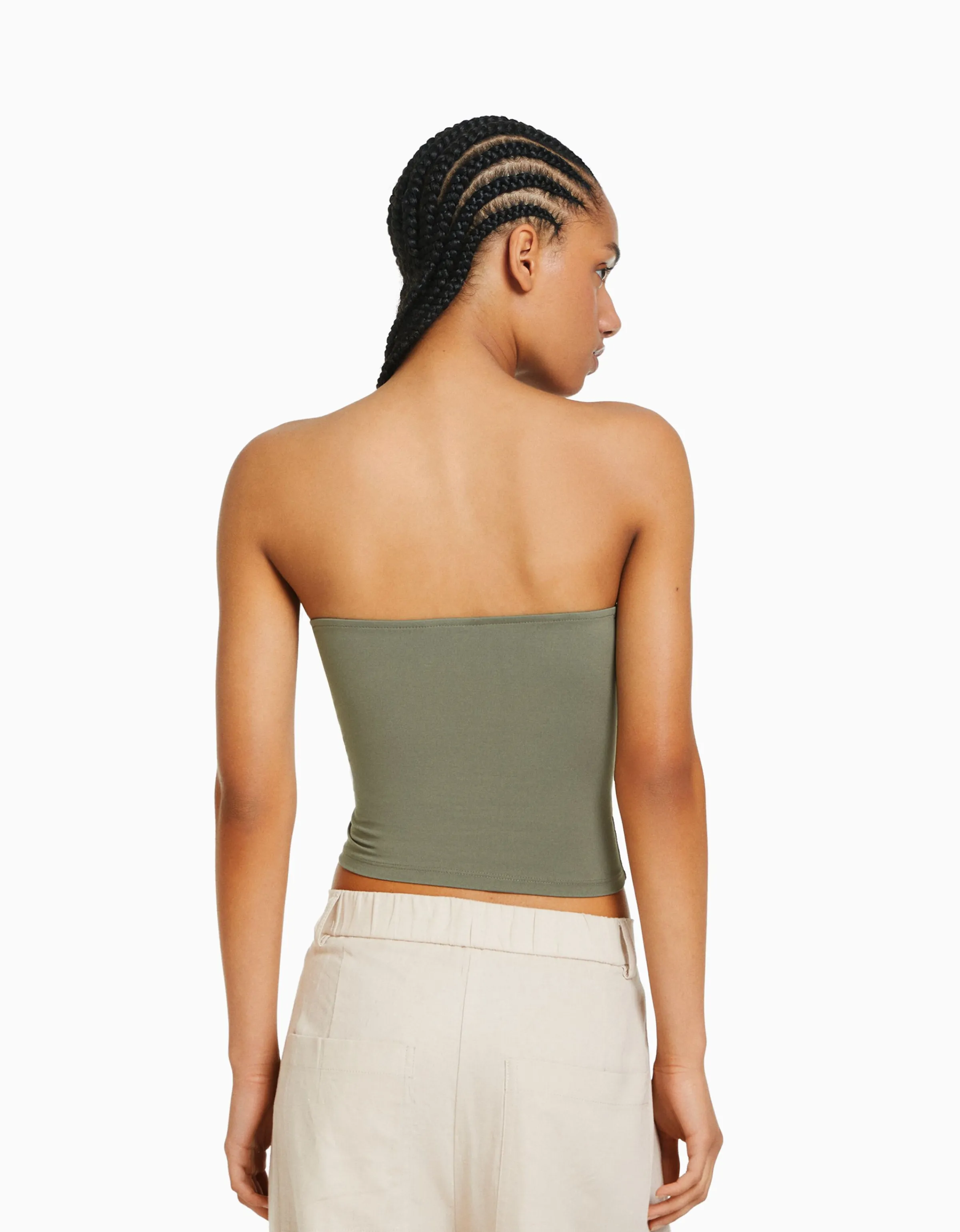 BERSHKA Top bandeau Blanco roto New