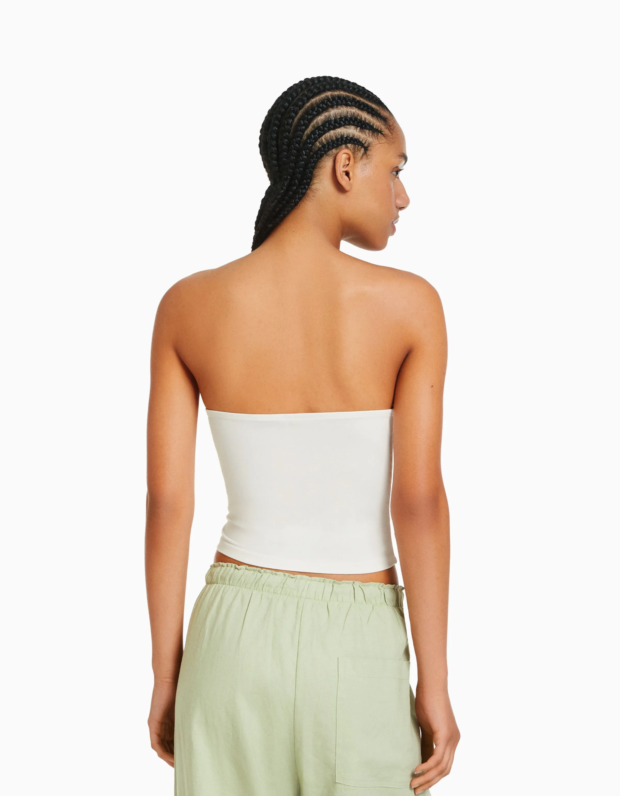 BERSHKA Top bandeau Blanco roto Store