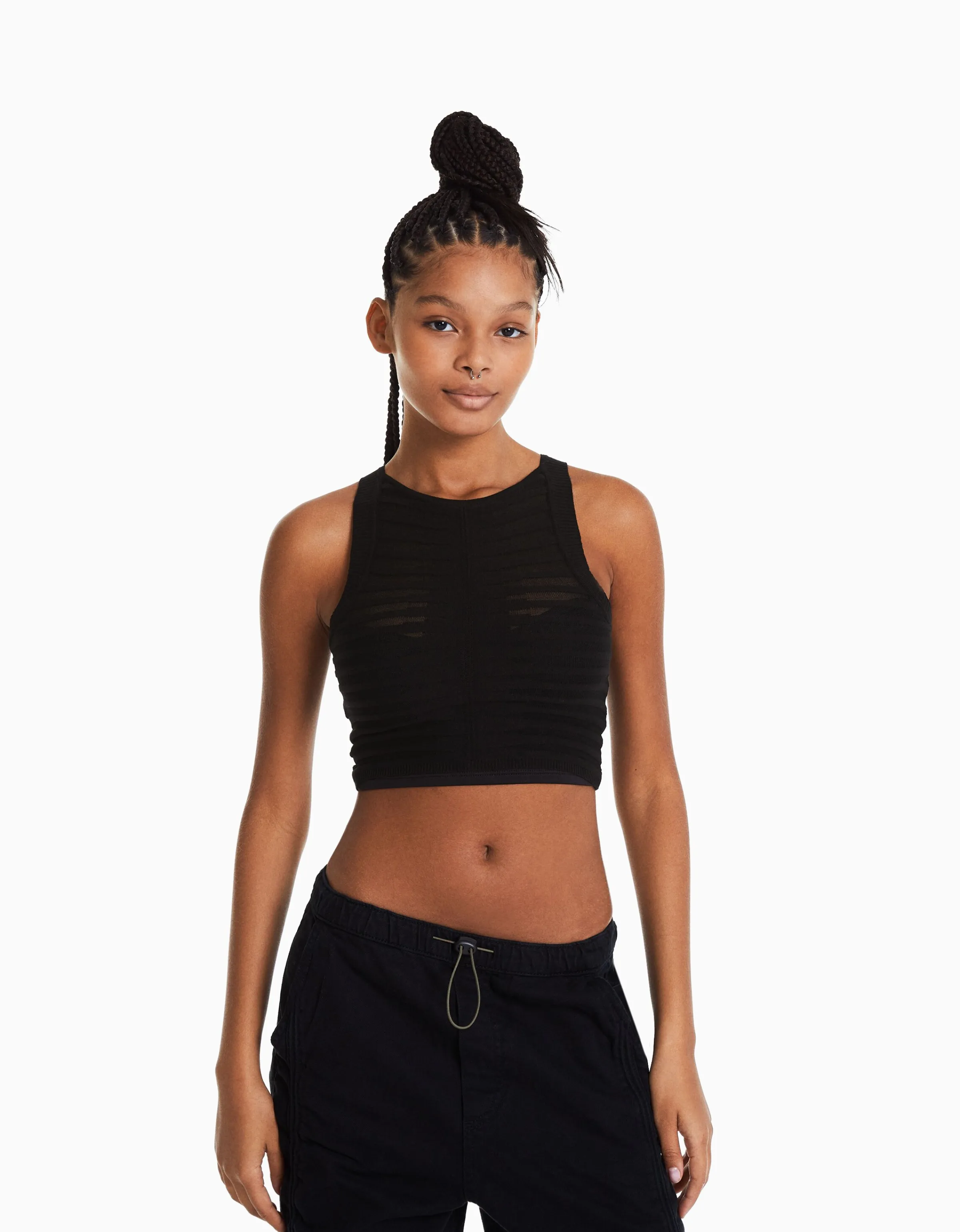 BERSHKA Top punto transparente Negro Store