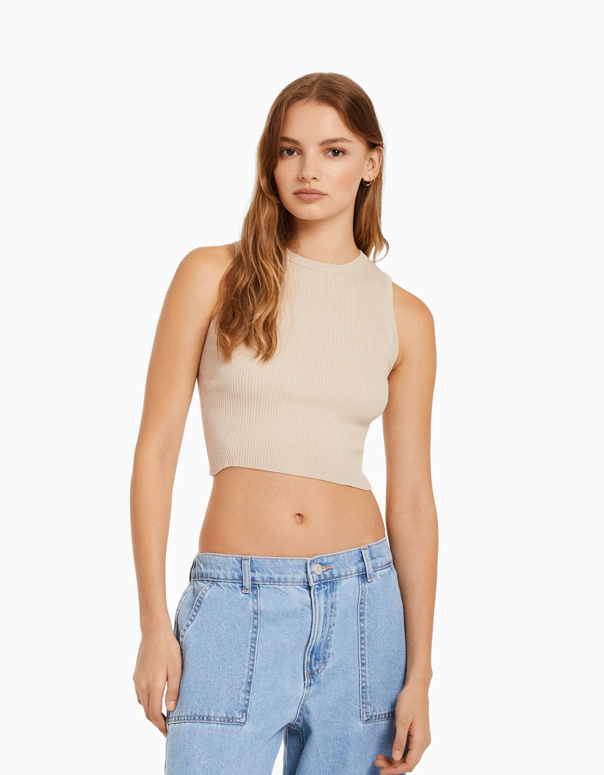 BERSHKA Top sin mangas punto Azul claro Sale