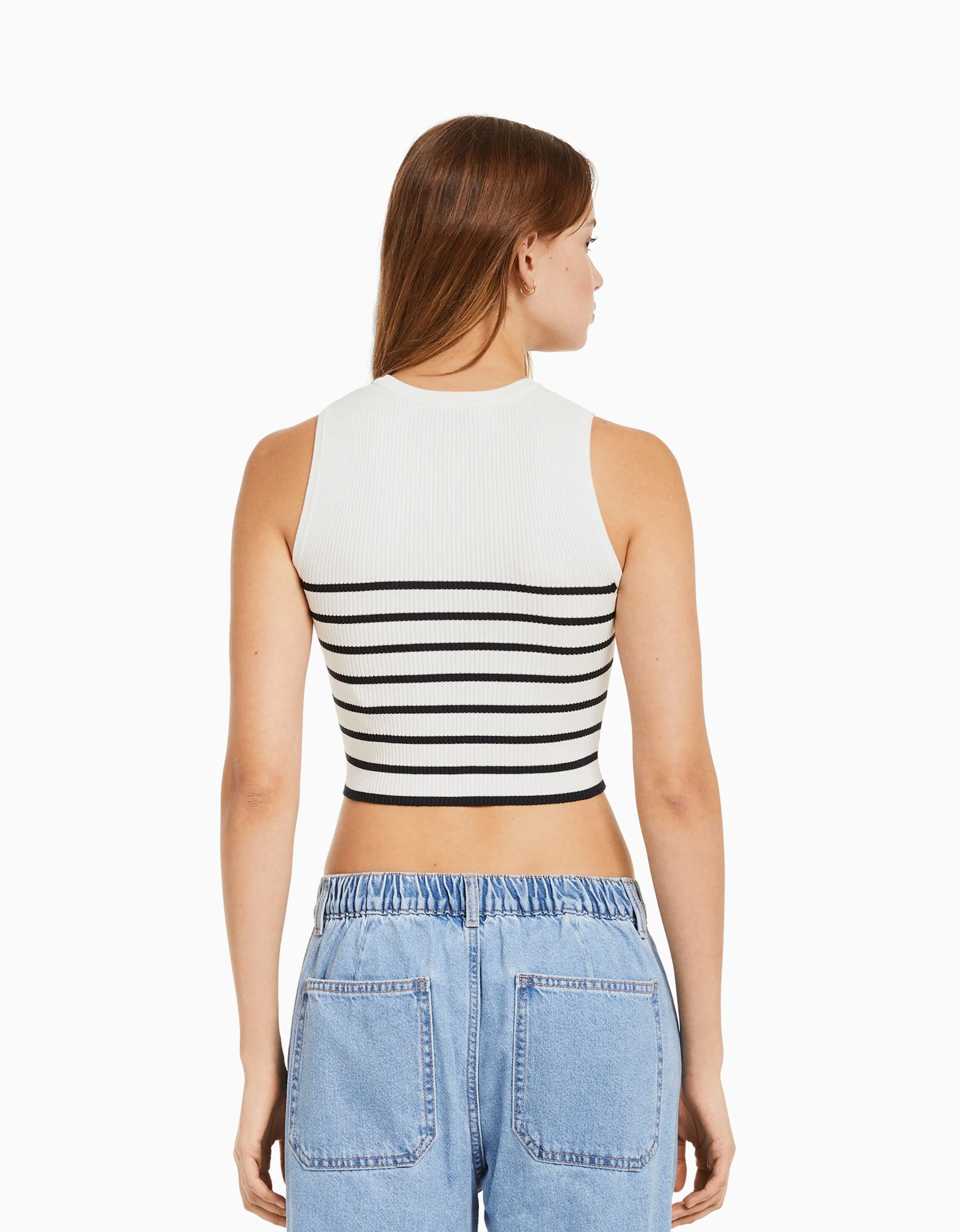 BERSHKA Top sin mangas punto rayas Azul claro Online