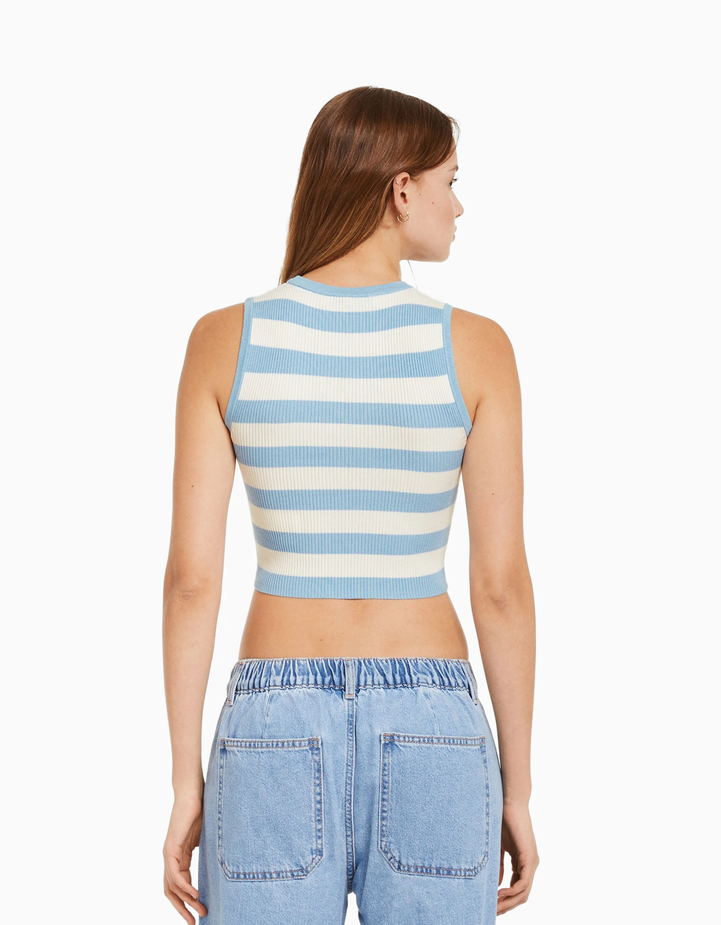 BERSHKA Top sin mangas punto rayas Azul claro Sale