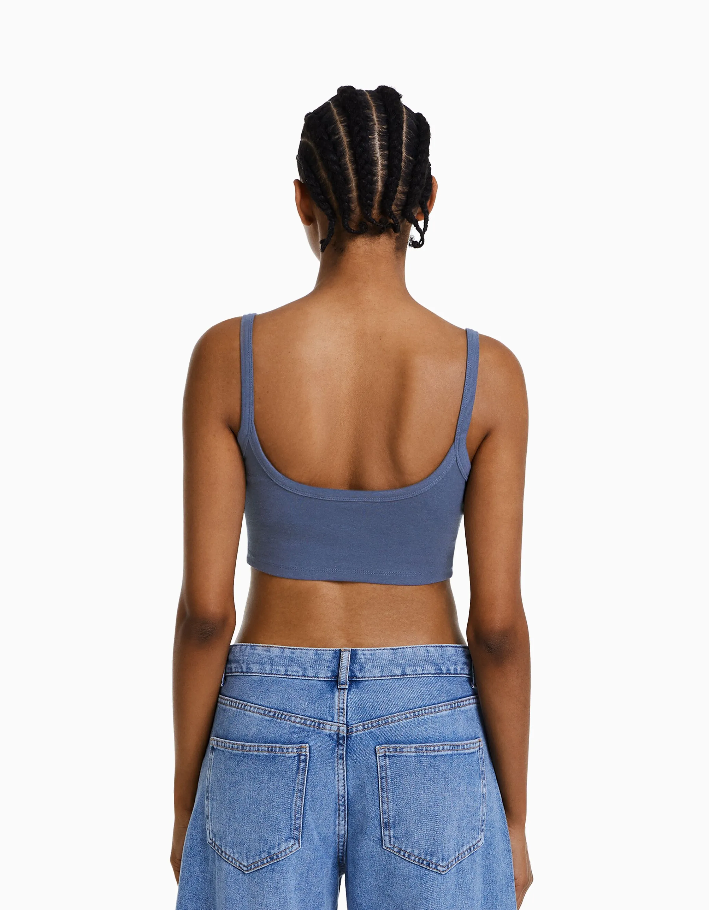 BERSHKA Top tirante ancho cropped Azul lavado Cheap