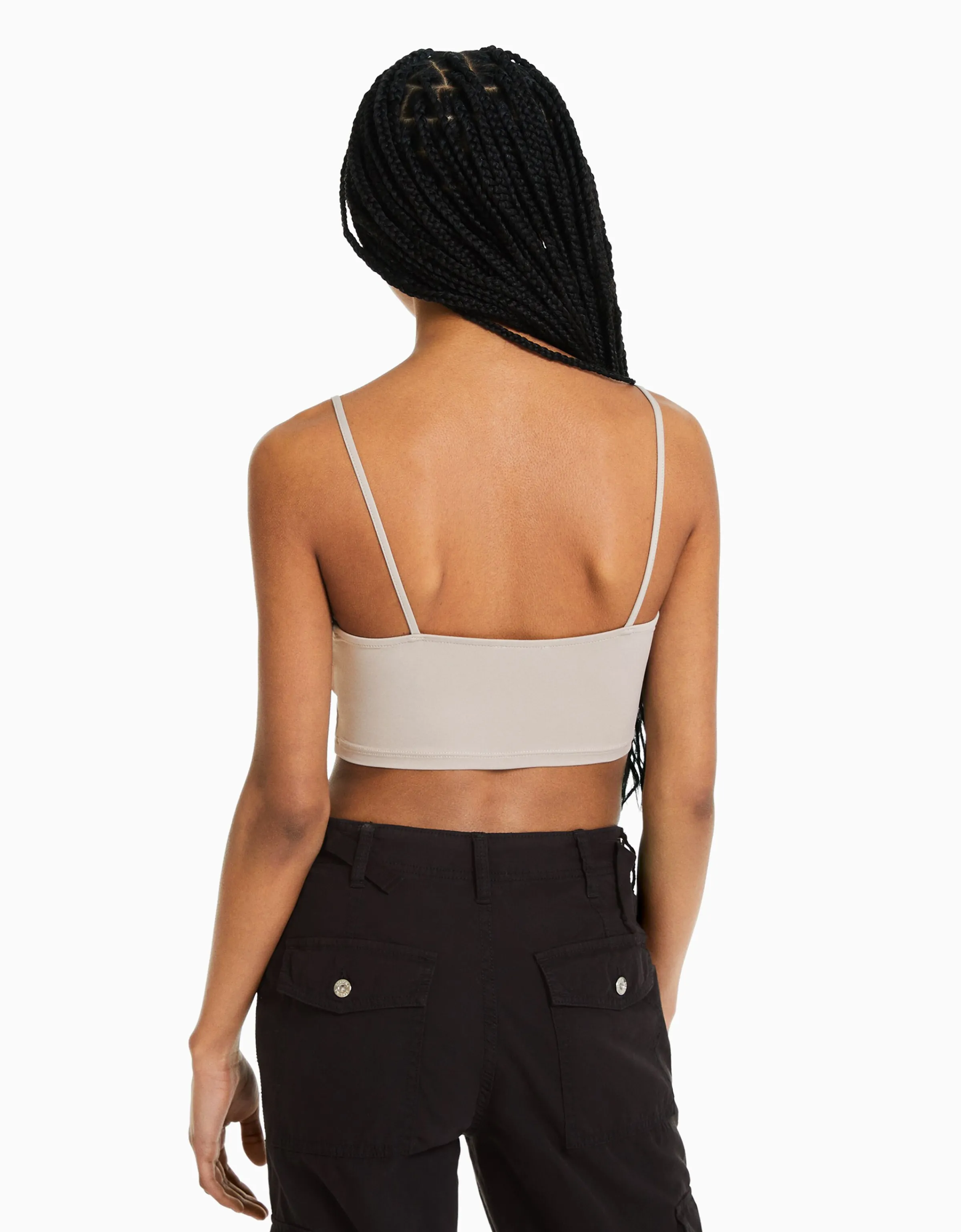 BERSHKA Top tirantes cropped Blanco Hot