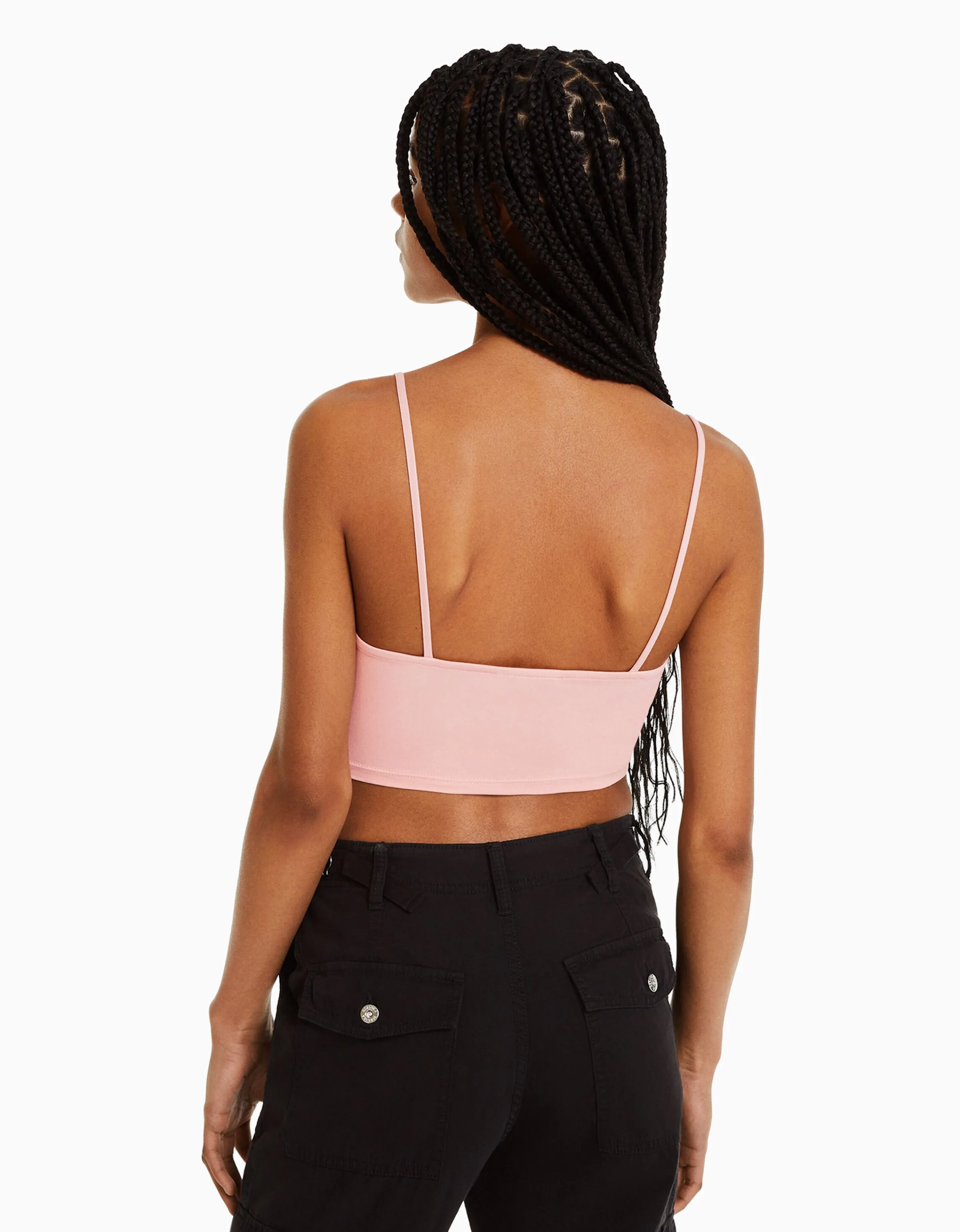 BERSHKA Top tirantes cropped Blanco Online