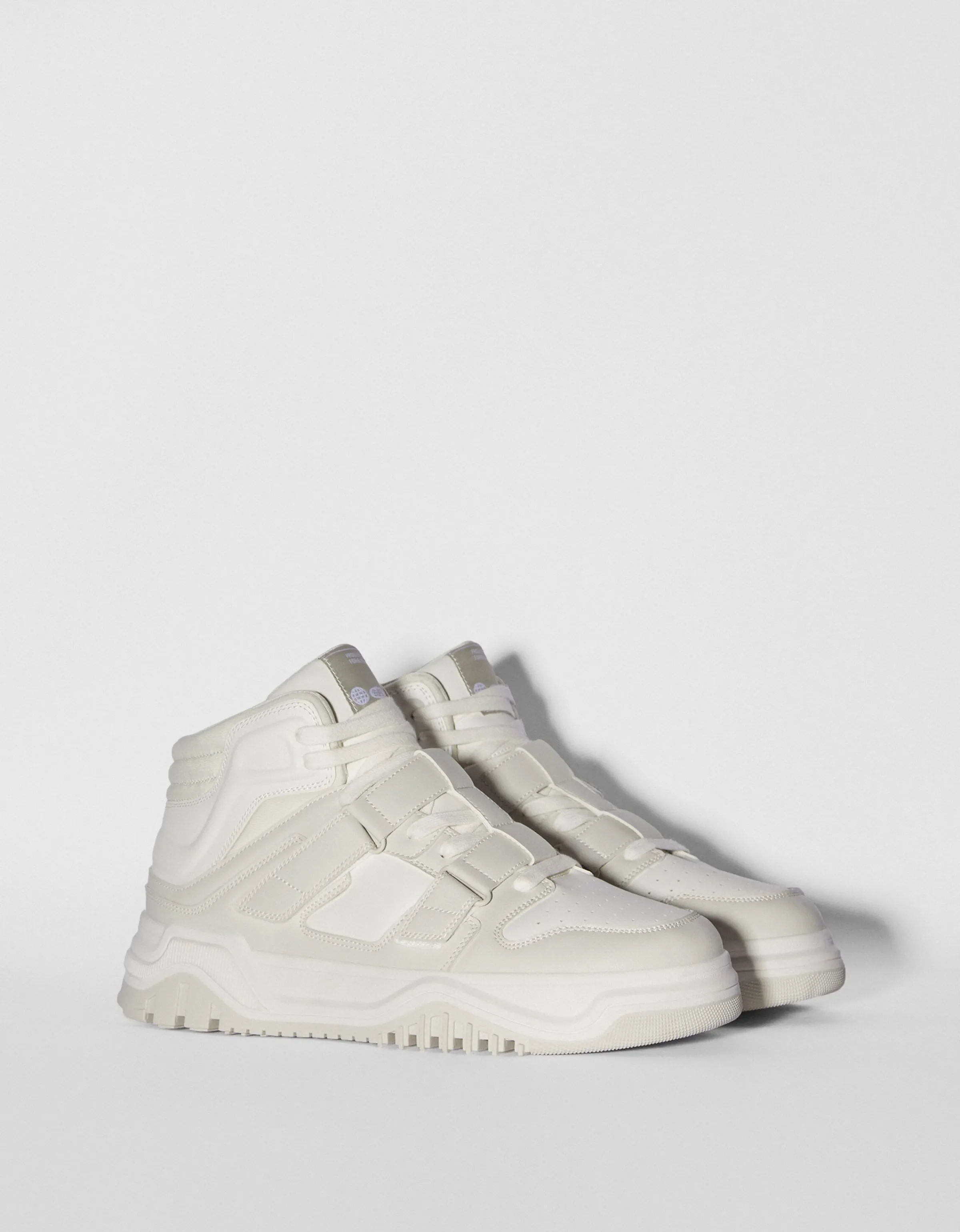BERSHKA Zapatillas abotinadas detalle de tiras de quita y pon hombre Blanco Best Sale
