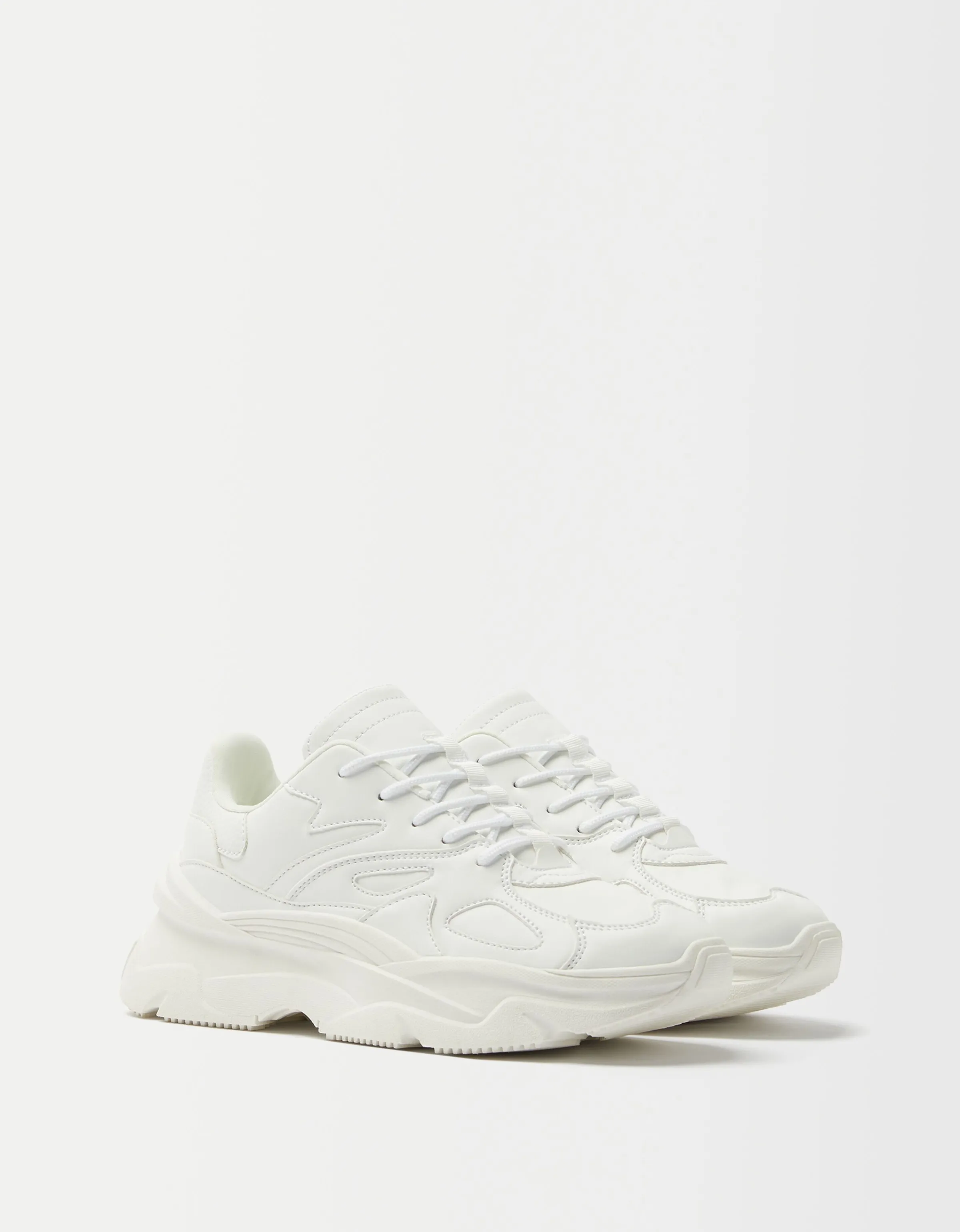 BERSHKA Zapatillas pespuntes Blanco Clearance