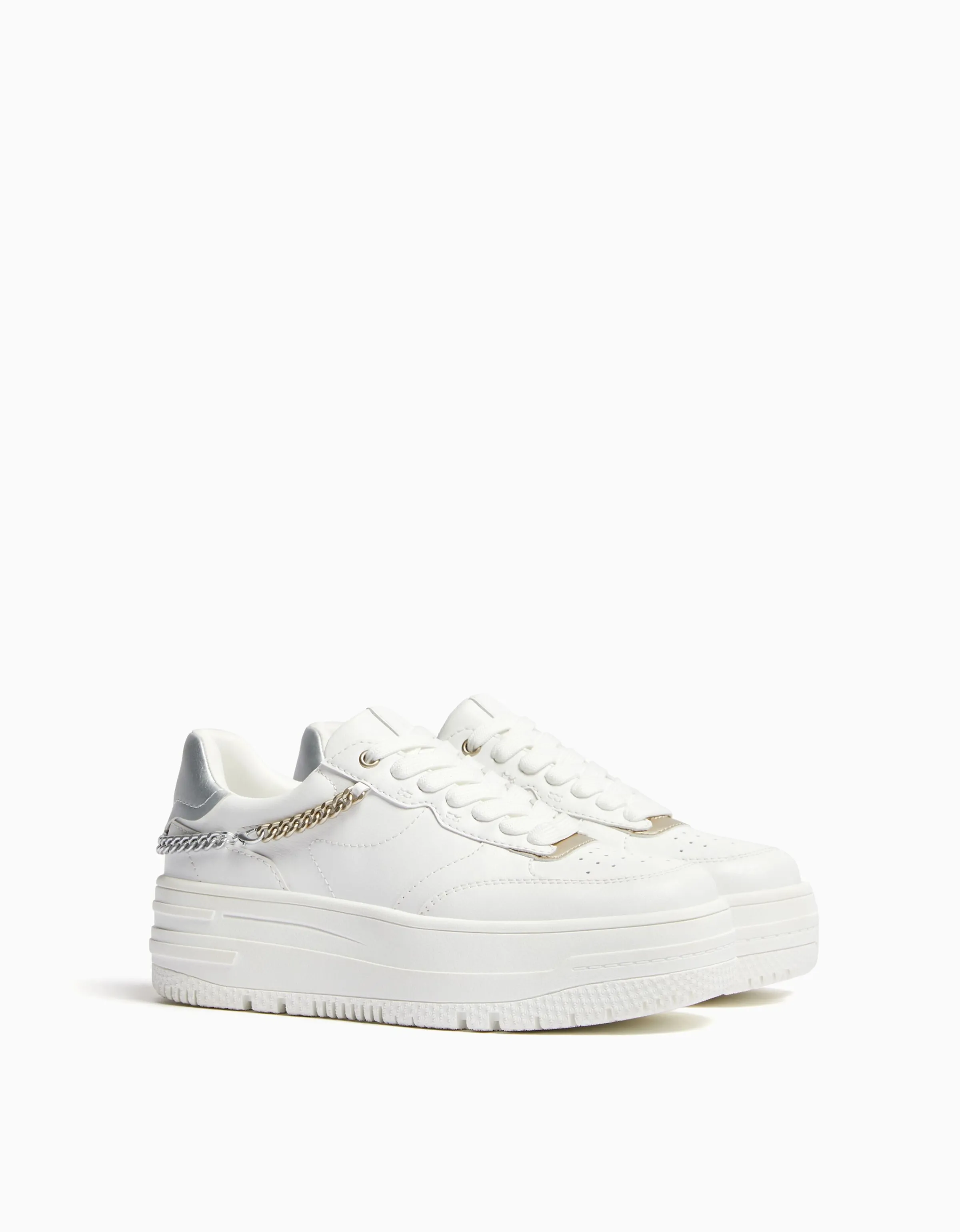 BERSHKA Zapatillas plataforma cadena Blanco Discount