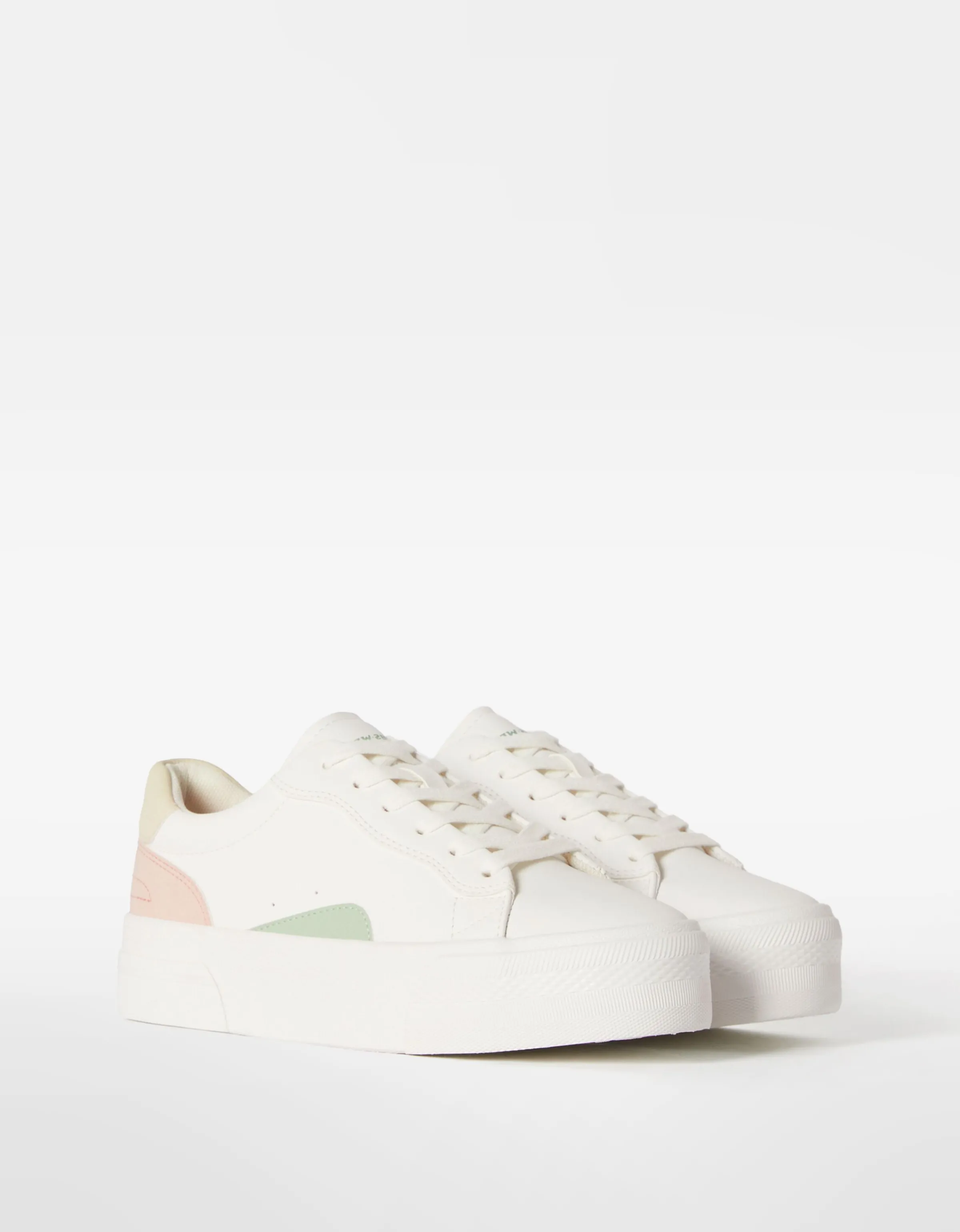 BERSHKA Zapatillas plataforma combinadas Blanco Discount