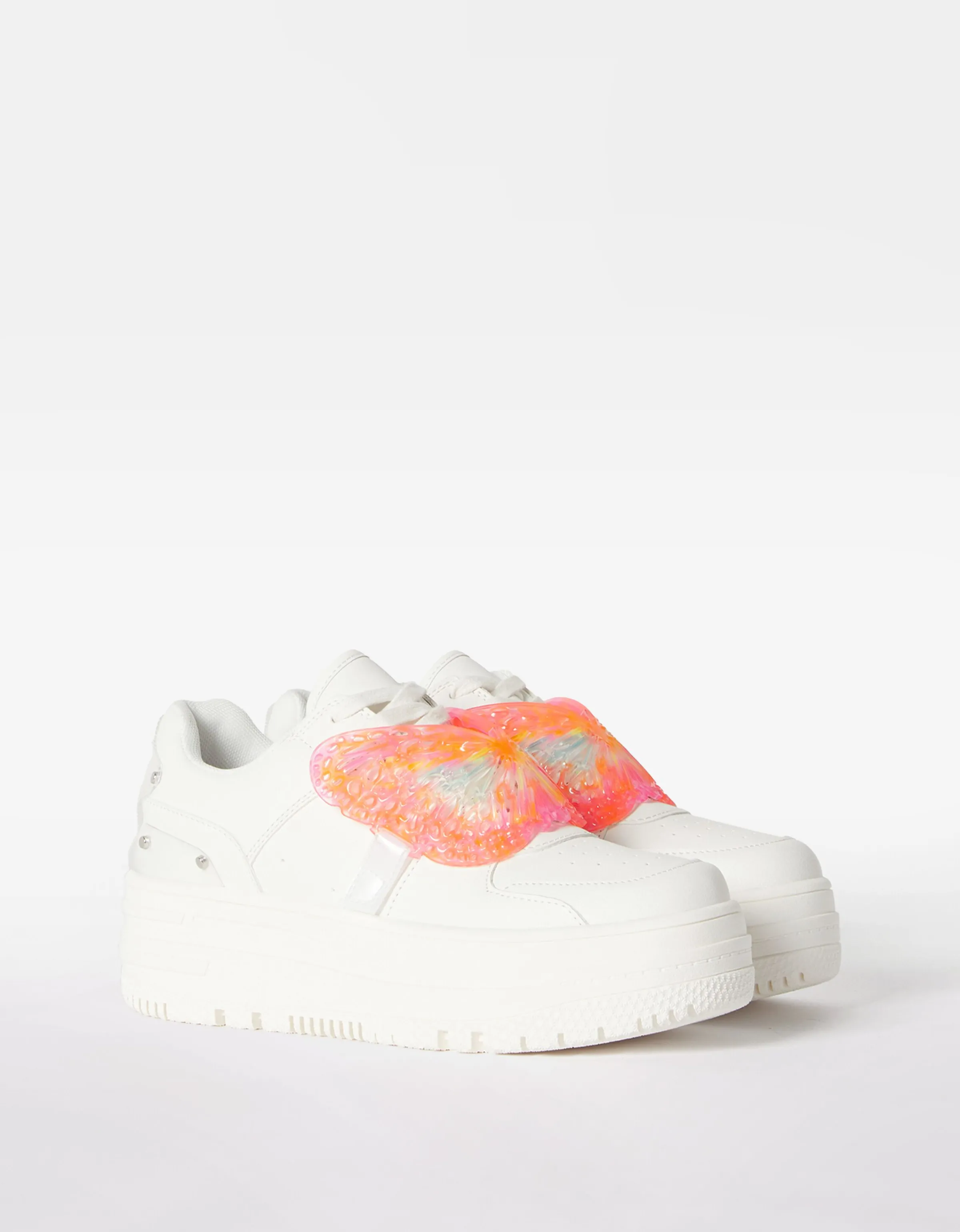 BERSHKA Zapatillas plataforma detalle mariposa Blanco Cheap